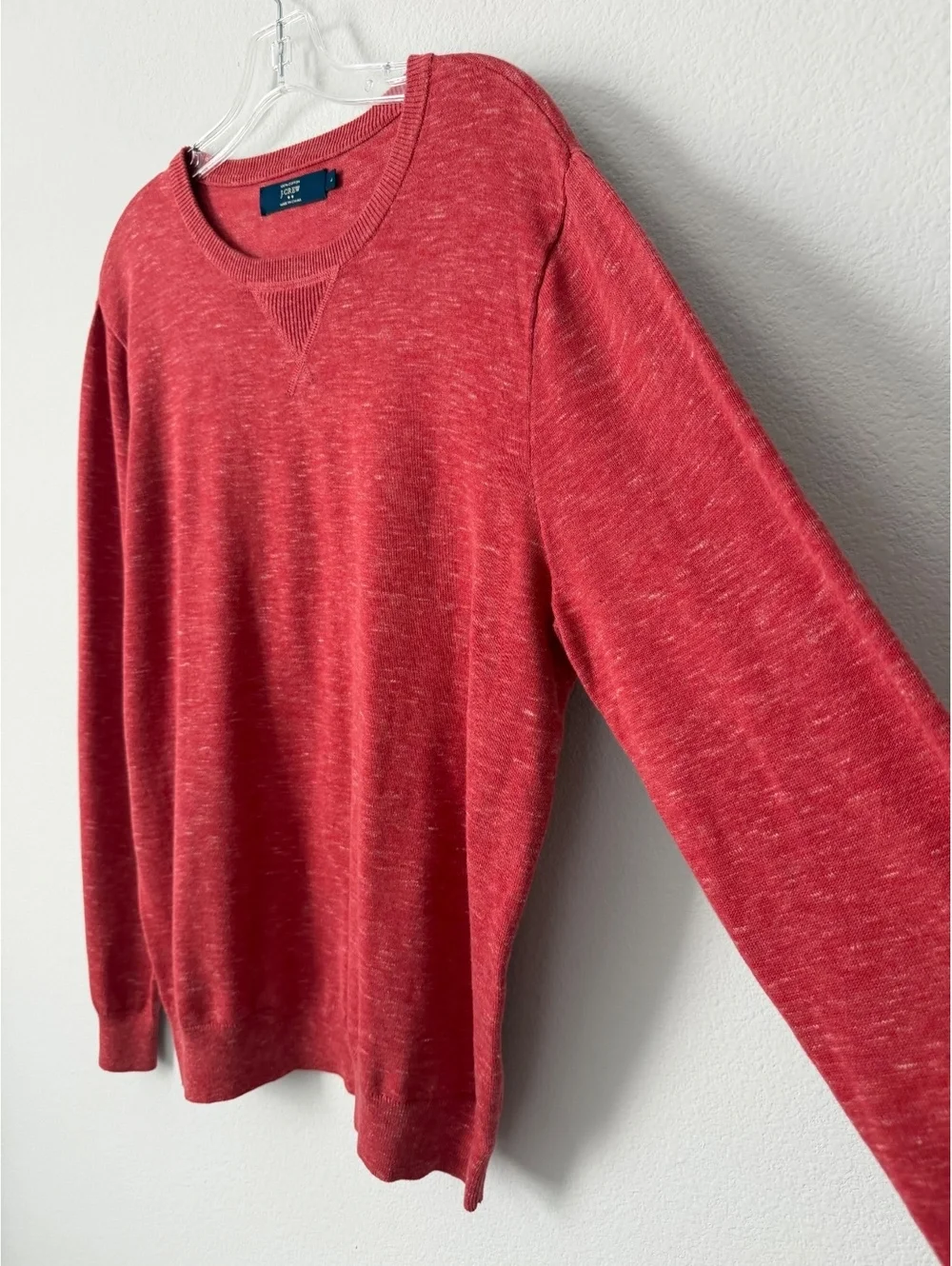 J. Crew Long Sleeve Crew Neck 100% Cotton Coral Red Pullover Sweater Size L